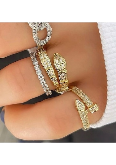 Taşlı Gold Yılan Yüzük Altın