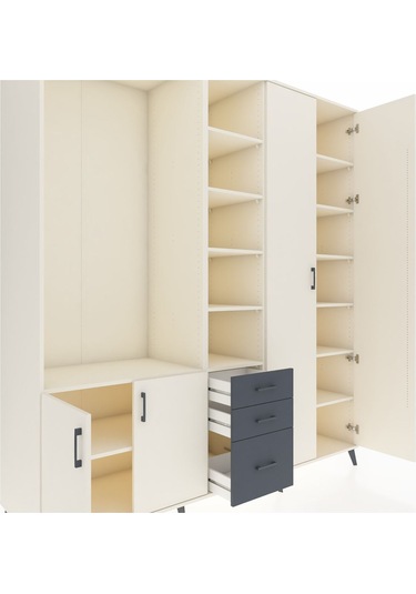 Kronos Dolap 13 Raflı 3 Çekmeceli 4 Kapaklı 220x59x243 Aytaşı-aytaşı/antrasit Aytası/antrasıt