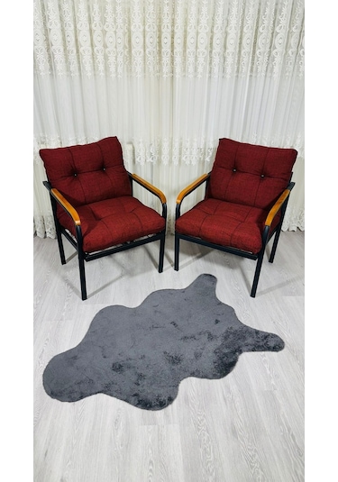 Madame Home Leylak Balkon, Bahçe,teras,cafe - Salon - Metal Kanepe Koltuk Takımı 1-1 Bordo