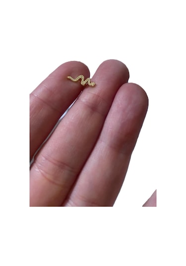 Taşlı Yılan Tasarım Kıkırdak Tragus Helix Pearsing Küpe Altın