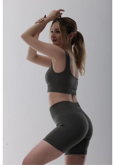 Seamless Gri Normal Bel Kısa Fitted Basic Sporcu Tayt Gri