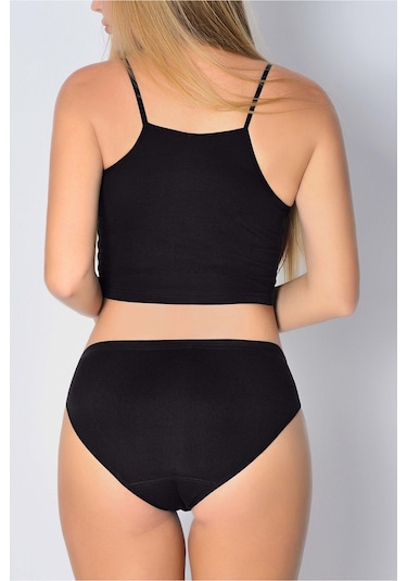 Pamuk Ribana Geçme Lastik Bikini Siyah