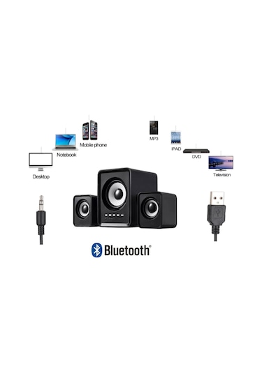 FT202BT 2+1 Bluetoothlu Kumandalı Mini Masa Üstü Hoparlör Siyah