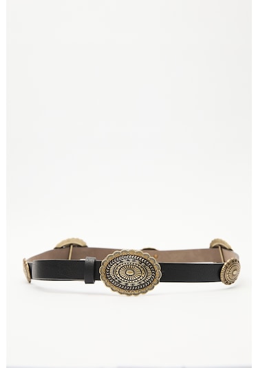 Kabartma Tokalı Kemer Siyah Siyah