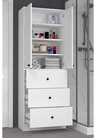 Güneş 3 Çekmeceli 2 Kapaklı Banyo Dolabı Beyaz