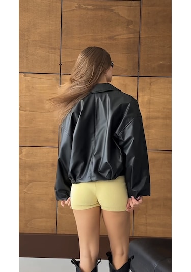 Prifaldi Premium Oversiz Bomber Deri Ceket Siyah