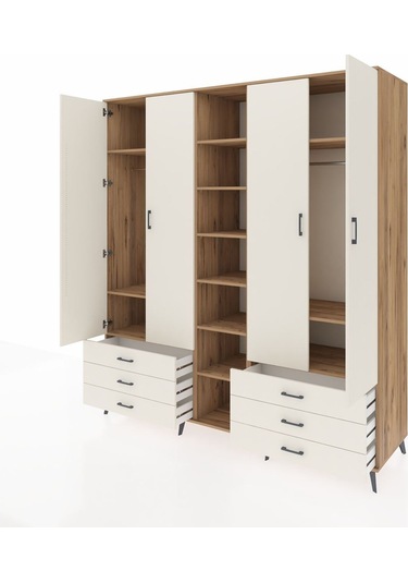 Kronos Dolap 13 Raflı 6 Çekmeceli 2 Askılı 220x59x243 Çam-aytaşı/aytaşı Aytası/aytası