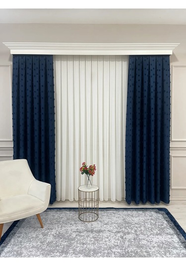 Brillant Carla Puffy Püsküllü Perde İstenilen Tüm Ölçülerde Lacivert Lacivert