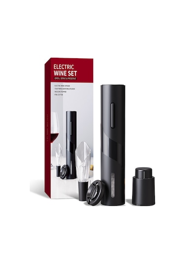 Tenfowee Elektrikli Şarap Açıcı Seti Pilli - Abs Malzeme + Folyo Bıçağı, Ev Kullanıma Ideal, Kolay Kullanım, Çok Fonksiyonlu Paket Siyah