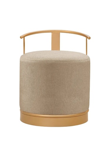 Pufi Puf Gold Metal Çerçeveli Keten Çok Amaçlı Dekoratif Oturak, Makyaj Oturağı,montajsız Puf Bench Cappuccino