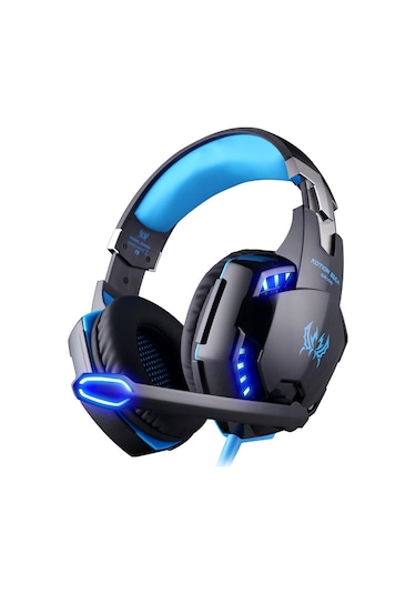 Mufunye Kotıon Each G2000 Kablolu Oyun Kulaklığı 50mm Sürücü 360 Surround Ses Gürültü Engelleme Mikrofon Işıklı Siyah-mavi