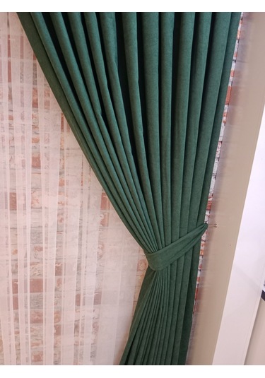 Yeşil Renk Fon Kadife Perde Çift Kanat 1/3 Sık Pileli Dikim V-20 Yeşil