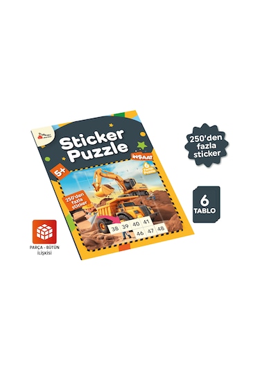 Playever Sticker Puzzle - İnşaat, Çıkartmalı Yapboz Etkinlik Kitabı
