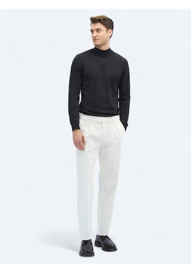 Ekru Dokuma Kadife Casual Pamuk Karışımlı Pantolon Ekru
