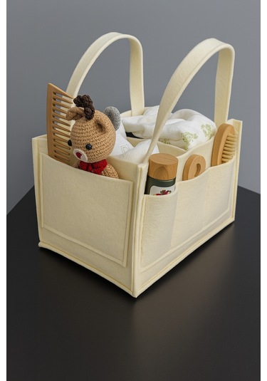 Yunusoğlu Home Krem Kalın Keçe Anne Bebek Bakım Çantası Yenidoğan İçin Organizer Düzenleyici Krem