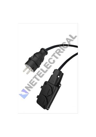 Kauçuk 2'li 50 Metre Topraklı Grup Priz - 3x2.5 Ttr Tam Bakır Kalın Siyah Kablo 50 Metre