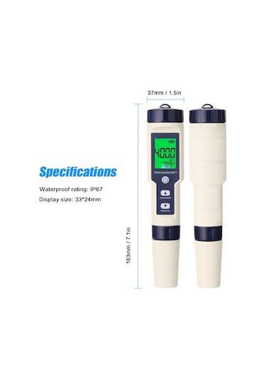 Profesyonel Ph/Ec/Tds/Tuzluluk/Termometre Dijital Test Cihazı