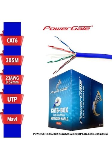 Powergate Cat6-Box-Bl 23Awg 0.57Mm Utp Cat6 Kablo 305M Mavi