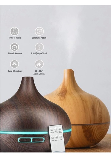 Hava Nemlendirici Hava Difüzör Kokulu Uçucu Yağ Aroma Difüzör 550 Ml Kumandalı Led Işıklı