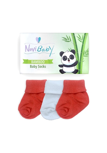Novibaby 3'lü Bambu Yenidoğan Bebek Çorabı I White Orange I 0-6 a "Karışık Renkli"