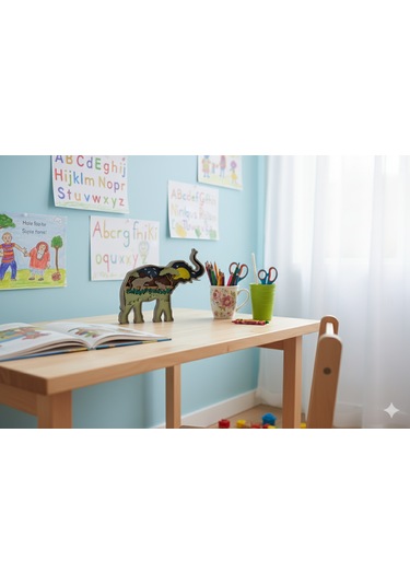 El Yapımı Katmanlı Fil Biblo Doğal Ahşap Dekoratif Masa Süsü Standart