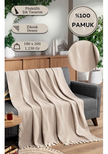 Battaniye Pamuk Miren 180x200 Cm Bej