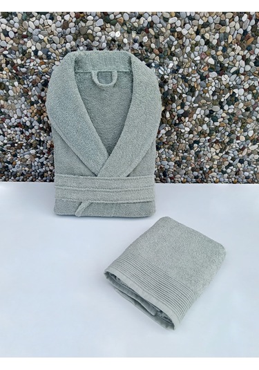 Kadın/erkek Unısex Şalyaka Bornoz Havlu 2 Parça Yeşil