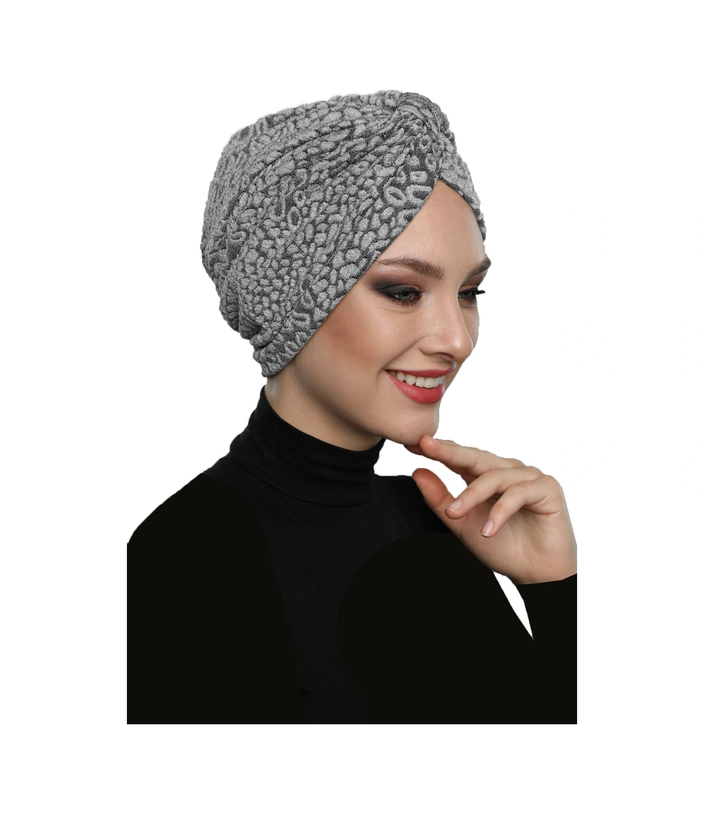 Brokar Bantlı Gri Astarlı Hazır Türban Tesettür Bone Gri