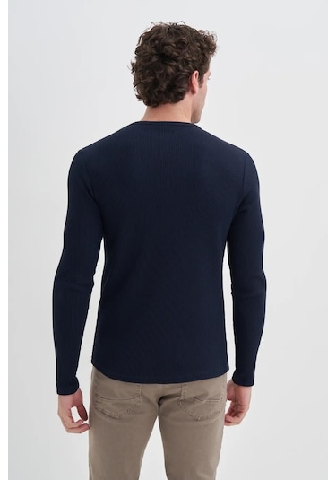 Cazador Waffle Rahat Kumaş %100 Pamuklu Slim Fit Sweatshirt-51640 Lacivert