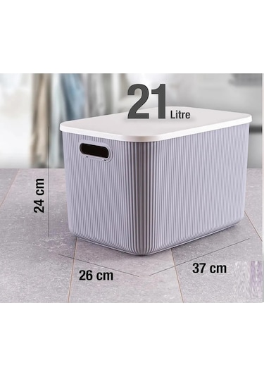 Bayev 3 Adet 21 Lt Çok Amaçlı Gri Saklama Kutusu Storage Düzenleyici Kapaklı Çamaşır Sepeti