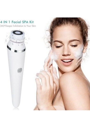 4 In 1 Yüz Temizleme Fırça Sonic Yüz Temizleme Aracı Peeling Yüz Fırça Yüz Spa Kiti Cilt Güzellik Makinesi Tabanlı Powered Yüz Temizleme Cihazları Ieu814 Beyaz