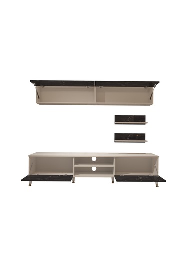 Decoraktiv Eko 5 Mdf Dvd Gold Tv Ünitesi Tv Sehpası Beyaz - Siyah Mermer