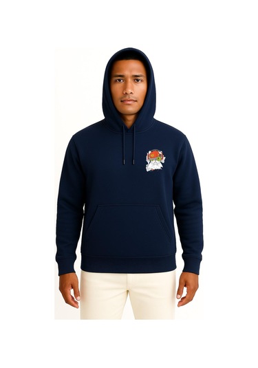 Kapüşonlu Funny Dog With Hat And Headphones Cep Ve Sırt Tasarımlı Unisex Sweatshirt Lacivert