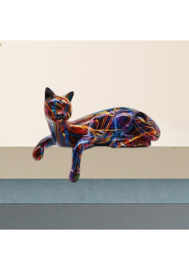 Suntek Uyuklayan Kedi Figürü Masa Süsü 8x3.5x6 Inç Reçine 21,2x9x15cm