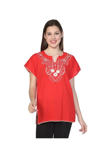 Kısa Kol Şile Bezi Naz Bluz Kırmızı Krmz Kırmızı