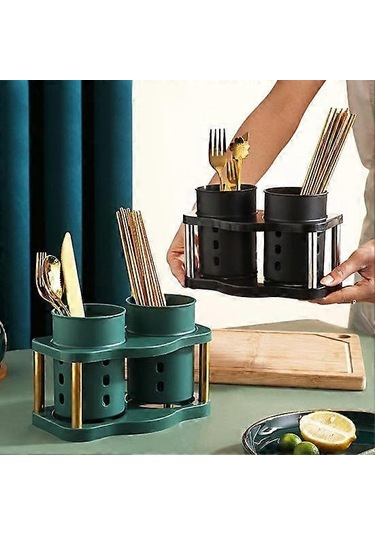 Su Tahliye Delikli 2 Bölmeli Büyük Kalibreli Düzenli Mutfak Çubukları İçin Depolama Rafı Yemek Gereçleri -