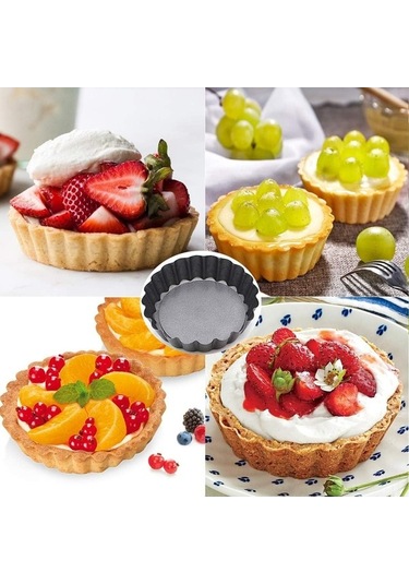 Besthome1 6 Adet 10 Cm Mini Tart Kalıbı, Çıkarılabilir Tabanlı, Anti Yapışkan Kaplama, Küçük Quiche Ve Tatlı Pişirme İçin Siyah Siyah