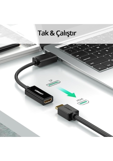 Ugreen 40363 Displayport To 4K Hdmi Dönüştürücü Adaptör. Siyah
