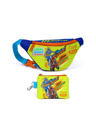 Coral High Sarı Mavi Motorsiklet Bel Çantası Ve Bozuk Para Çantası Seti - Erkek Çocuk Çok Renkli