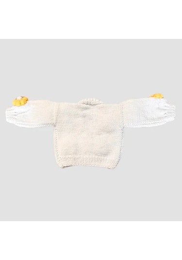 Uretti - Gülnur 2184 - El Örgüsü Çiçek Motifli Çoraplı Kız Çocuk Hırka 3 Yaş - Beyaz Beyaz