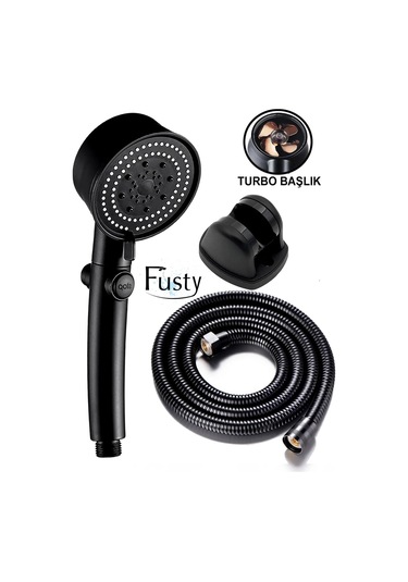 Qianfan Power Pervaneli Start Stoplu Mafsallı Duş Seti Duş Siyah
