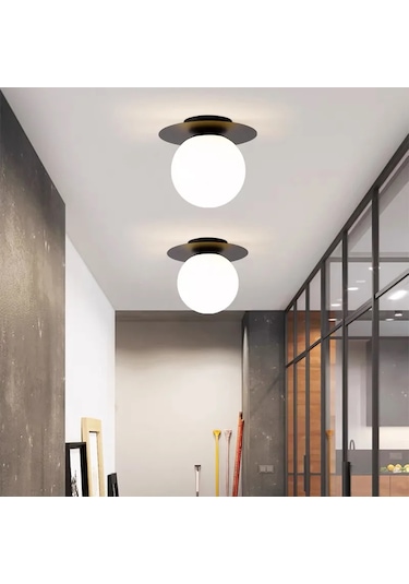 Neptün Siyah Kasa Beyaz Glop Camlı Avize E27 Duy İç Mekan Aydınla Siyah