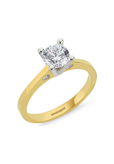 Altın Tektaş Yüzük Swarovski Taşlı T7670 Renkli