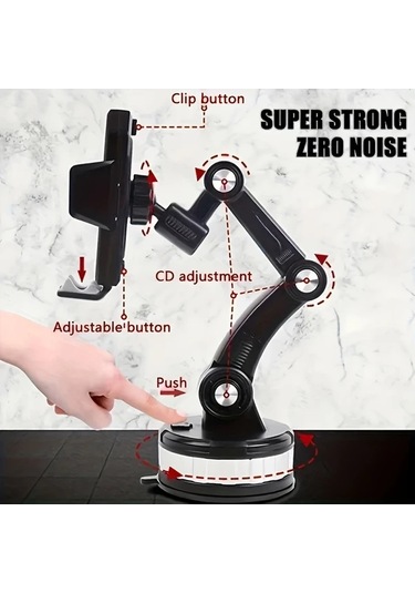 Primepickings Black Araç Telefon Tutucu 360 Derece Dönebilir Ayarlanabilir Yükseklik Açı Şok Emici Jel Tabanlı