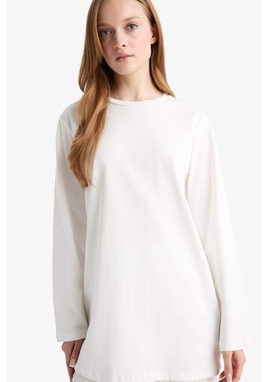 Defacto Regular Fit Bisiklet Yaka Uzun Kollu Tişört Tunik D4897ax25auer242 Ekru