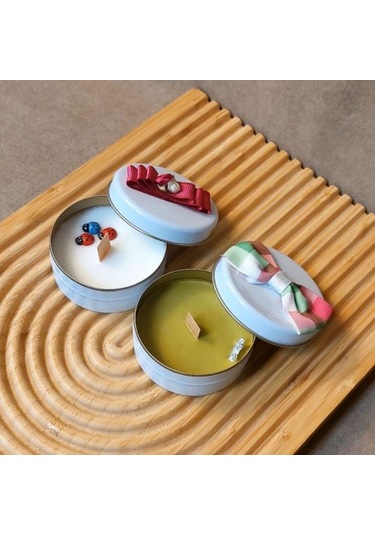 Uretti - Ayşe 7362 8284 El Yapımı 2'li Misk - Amber Ve Okaliptus Metal Kutuda Mum - 3 X 7 Cm Beyaz