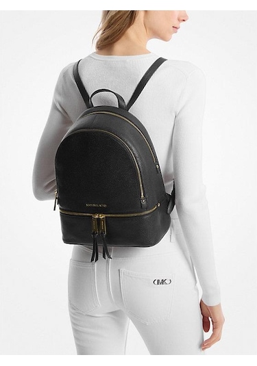 Michael Kors Michael Kors Rhea Zip Medium Leather Backpack 30s5gezb1l Siyah