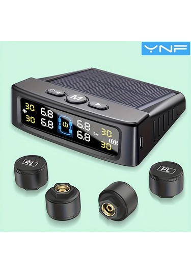 Boatshop1 Ynf Güneş Enerjili Tpms Siyah 4 Harici Sensör Lastik Basınç Sıcaklık İzleme Kolay Kurulum Titreşim Algılama Sezgisel Ekran