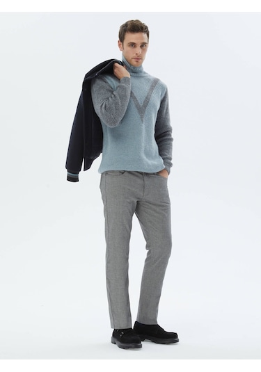 Mint Tam Balıkçı Yaka Desenli Yün Karışımlı Triko Mint