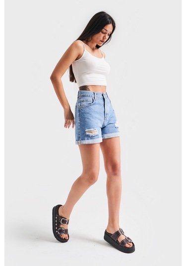Itsbasic Yırtık Model Yüksek Bel Kot Rengi Jean Lazer İce